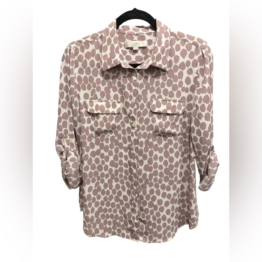 LOFT Pink and Cream Patterned Blouse